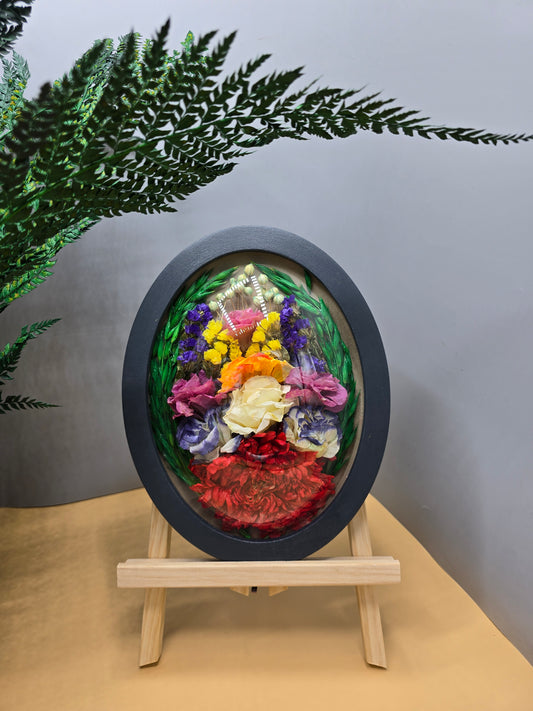 G018 Tablou floral realizat manual, cu flori naturale conservate