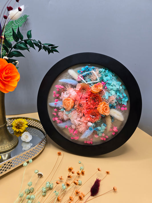 D016 Tablou rotund cu flori naturale conservate