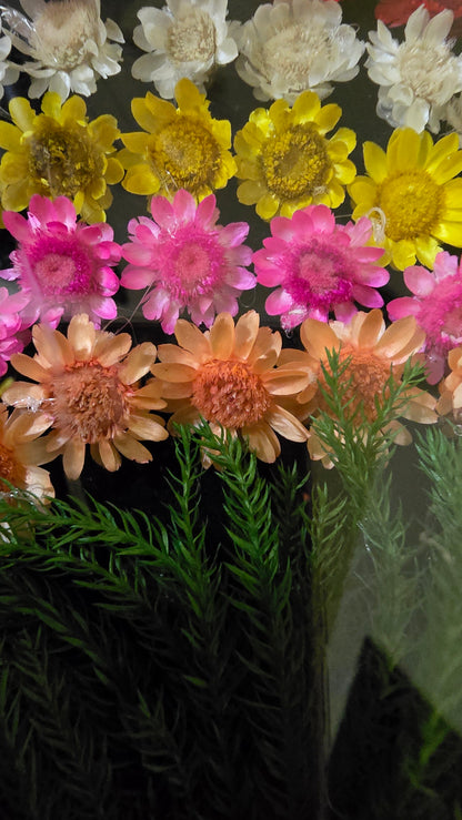 G004 Tablou rotund realizat manual cu flori naturale conservate