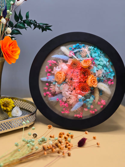 D016 Tablou rotund cu flori naturale conservate