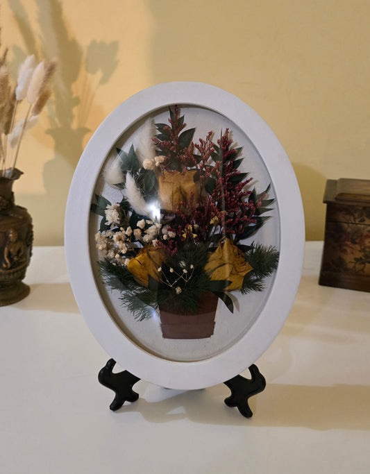 D036 Tablou oval cu flori naturale conservate – eleganță în detalii