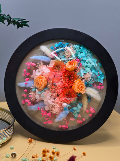 D016 Tablou rotund cu flori naturale conservate