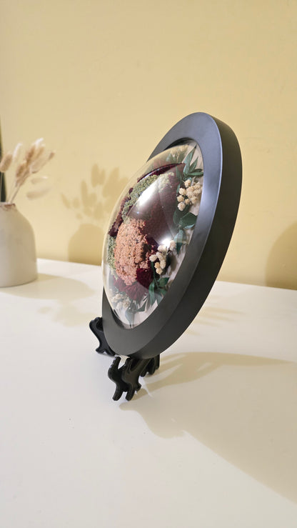 G016 Tablou rotund realizat manual cu flori naturale conservate